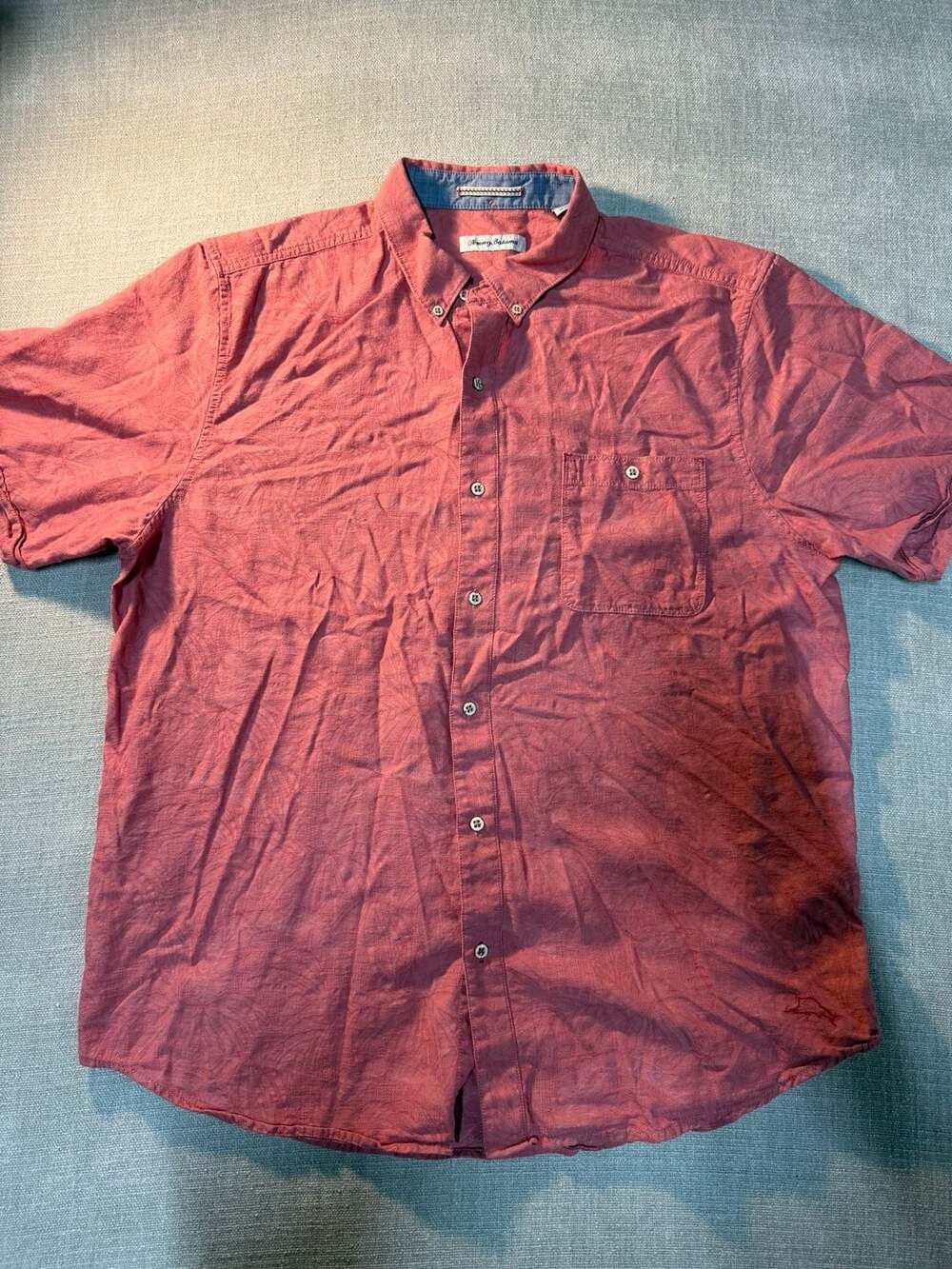 Tommy Bahama Men's Short Sleeve Button Down Shirt Red Tropical Pattern